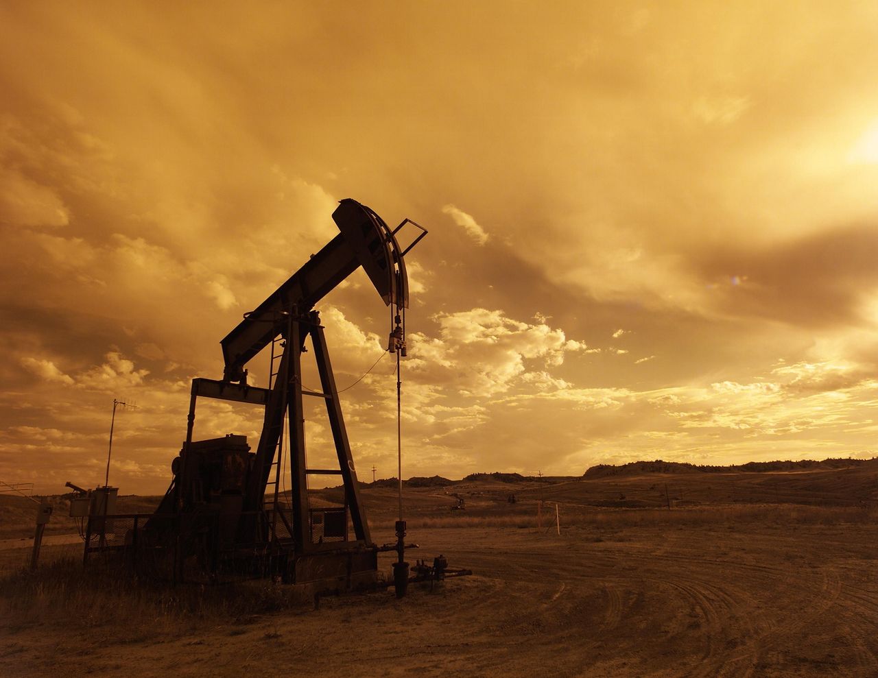 Oil pumpjacks at sunset, representing global oil demand and prices